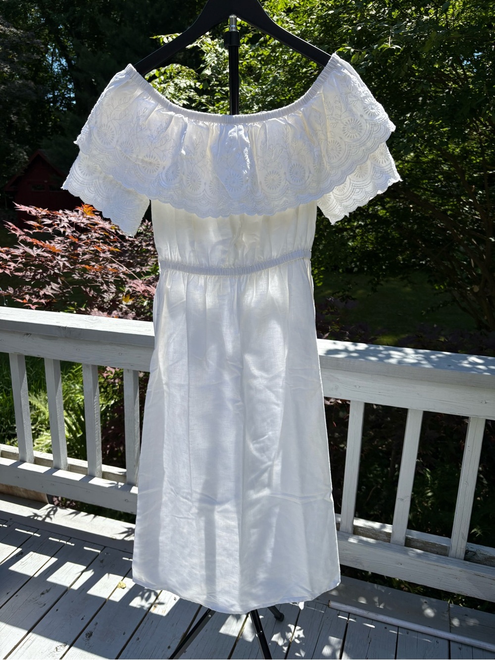 GAP White One-Shoulder Linen Lace-Trim Midi Dress